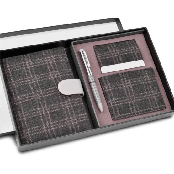 Tweed Gray Set of 4: Multi use Passport holder, Wallet, Card holder, Metal Pen