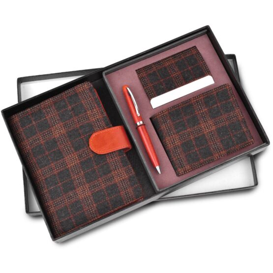 Tweed Tan Set of 4: Multi use Passport holder, Wallet, Card holder, Metal Pen