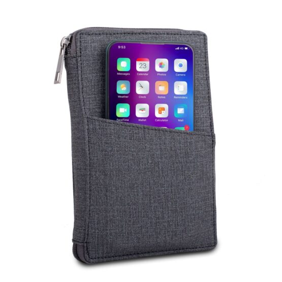 All in 1 Zipper Passport holder with Sim card case- Gray