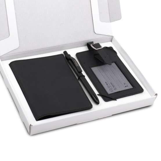 3 pc Travel set: Mini Passport holder with Sim card box, Luggage tag & Metal Pen in Gift box - Image 2