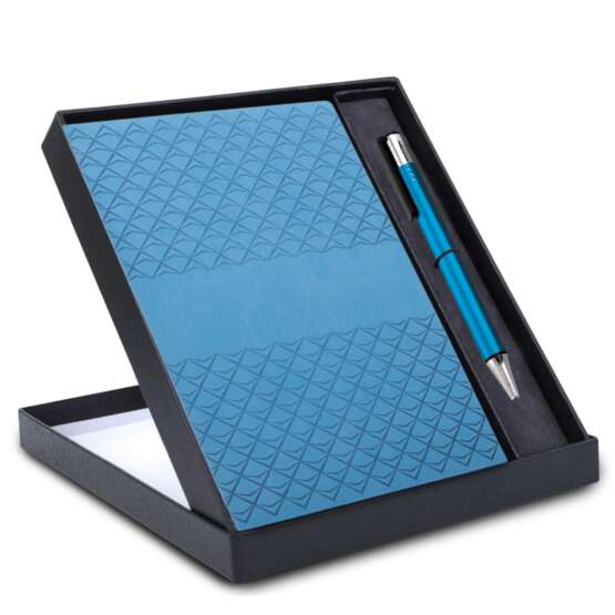 Blue Notebook Gift set: A5 PU Notebook With Prism Metal Pen