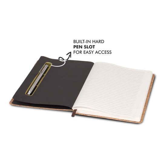 Cork A5 Notebook with Hard pen slot and Folding cover Phone Stand - Image 2